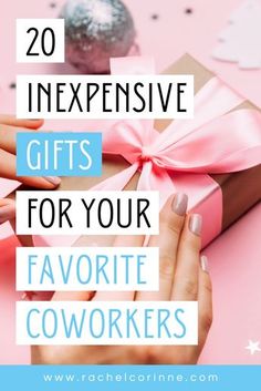 a woman holding a present box with the words 20 expensive gifts for your favorite coworkers