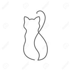 the outline of a cat's head with its tail curled up, on a white background