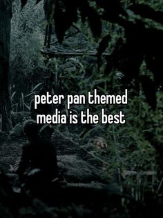 a person sitting on the ground in front of trees with text reading peter panthemed media is the best