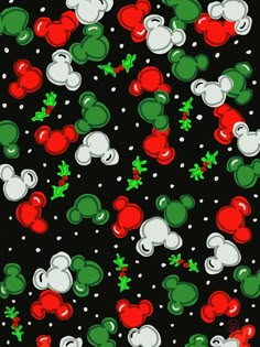 mickey mouse and cherry pattern on black background