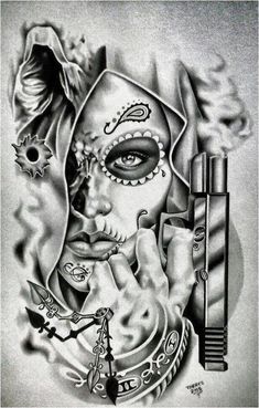 Art Chicano, Mexican Tattoo, Catrina Tattoo, Skull Girl Tattoo, Gangsta Tattoos, Lowrider Art, Chicano Tattoos, Chicano Tattoo