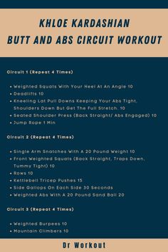 a workout plan with the words, khloe kardashn but abs circuit workout