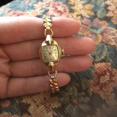 This Was My Grandmothers And It Is Still Running! Beautiful Vintage Watch! Vintage Yellow Gold Watch With Jubilee Bracelet, Vintage Yellow Gold Watches As Gifts, Vintage Yellow Gold Jewelry And Watches For Evening, Vintage Watch With Gold Clasp For Anniversary, Vintage Gold Watch With Box Clasp, Vintage Watch With Jubilee Bracelet For Anniversary, Vintage Watches With Box Clasp For Anniversary, Vintage Watches With Jubilee Bracelet For Anniversary, Vintage Formal Jewelry And Watches With 17 Jewels