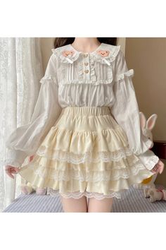 White Harajuku Style Mini Skirt, Fitted Kawaii Mini Skirt, White Kawaii Skirt For Spring, Spring White Kawaii Skirt, White Harajuku Mini Skirt, Spring Kawaii Fitted Mini Skirt, Summer Kawaii Ruffled Skirt, Cute Pleated Mini Skirt, Cute White Ruffled Mini Skirt