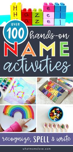 the cover of over 100 hand - on name activities for kids to practice spelling and writing