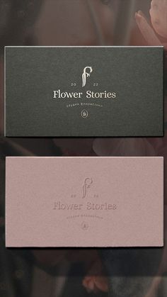 two business cards sitting on top of each other in front of a flower shop logo