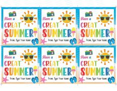 four summer ticket cards with the words, have a great summer and sunglasses on them