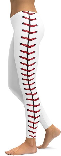 Everyone knows what a baseball is, just like the sport itself.  The ball is made of rubber or cork center, wrapped in yarn, and covered, with two strips of white horsehide or cowhide, tightly stitched together. These famous stitches that form the seam of the ball was an inspiration for us to create these Baseball Stitches Leggings. Baseball Tight Pants, Gothic Leggings, High Waist Sports Leggings, Baseball Stitch, Camouflage Leggings, Elastic Leggings, Red Leggings, Stretchy Leggings, Womens Leggings