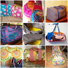 many different types of purses are shown in this collage, including one with flowers on it