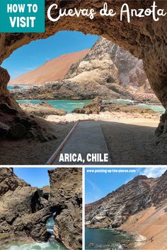 an image of the inside of a cave with water and mountains in the background that reads how to visit cueevas de aneto