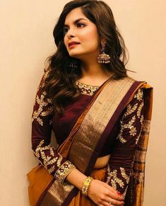 #NusratZahan Long Saree Blouse Designs, Full Sleeves Blouse Designs, Keep Me Stylish, Saree Blouse Styles, Sari Design, Best Blouse Designs, Full Sleeve Blouse