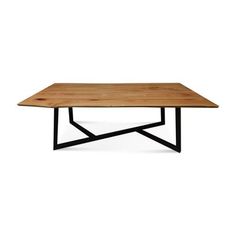 a wooden table with black metal legs