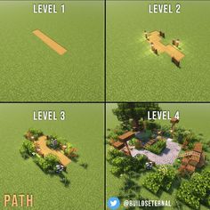 four different screens showing how to use the path in minecraft