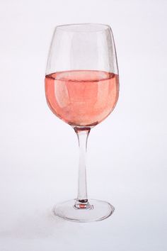 a drawing of a wine glass with pink liquid