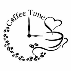 coffee time clock with hearts and leaves around it