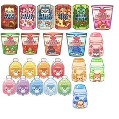 an assortment of yogurt flavors are shown in this drawing provided by hello kitty