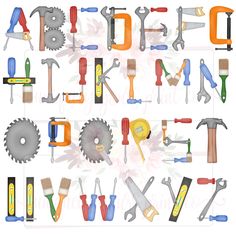 the letters are made up of different tools