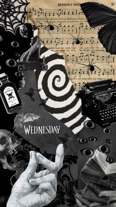 a collage of black and white images with the words wednesday written in front of them