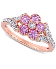 A gorgeous and colorful flower is created with stunning pink sapphires and accented by diamonds on this gorgeous rose gold ring. Macy's Pink Jewelry For Anniversary, Macy's Pink Jewelry For Wedding, Macy's Pink Wedding Jewelry, All Gems, Rose Gold Pink, Cute Rings, Pink Ring, Rose Gold Jewelry, Flower Ring