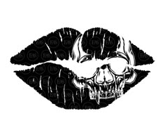 a black and white image of a skull on the lips