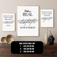 the real estate is my passion printable wall art - set of 3 prints in black and white