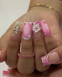 Nails For Moms Simple, Long Ugly Nails, Nails For Grandma, Birthday Vacation Nails, Short Birthday Nails Acrylic, Cute Pink Birthday Nails, Cute Short Birthday Nails, Y2k Nails Aesthetic, Small Nails Ideas