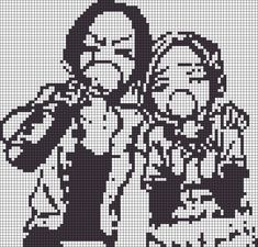 the walking dead cross stitch pattern is shown in black and white, with an image of two