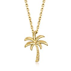 Ross-Simons - 18kt Gold Over Sterling Palm Tree Pendant Necklace. 18". Whether you're heading on a vacation or need inspiration for your next one, our palm tree pendant necklace is an easygoing tropical vibe you can access anytime! The handcrafted design shines in textured and polished 18kt yellow gold over sterling silver. Cable chain includes a 2" extender for convenient layering. Lobster clasp, 18kt gold over sterling palm tree pendant necklace. Dr Accessories, Palm Tree Jewelry, Cozumel Cruise, Youtuber Dr, Palm Tree Necklace, Palm Tree Pendant, Tropical Jewelry, Art Assignments, Cruise Trip