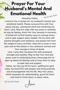 prayer for your husband's mental and emotional health