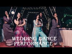 four women in dresses are posing for a photo with the words wedding dance performance on it