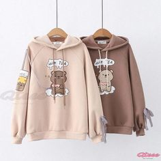 Qteee - Playful Bear Character Print Cozy Oversized Hoodie in Plush Fabric Bear Character, Coffee Sizes, Bear Hoodie, Cartoon Bear, Cute Bear, Bear Cartoon, Cute Bears, Oversize Hoodie, Color Khaki