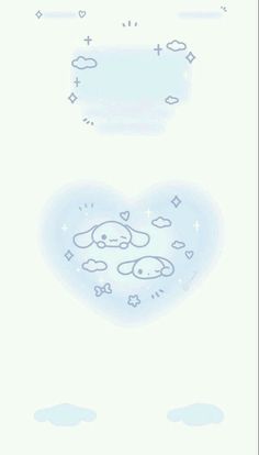 a drawing of a heart shaped cloud with an animal sleeping on it's side