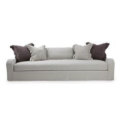 The beautiful, sloping arms of Verellen's Sloane Sofa Family will suit any environment! Standard options include:  • Spring Down Seat Construction • Loose Bench Seat • Boxed Back Pillows • Knife Edge Toss • Double Needle • Slipcovered and Upholstered Available • Recessed Legs • Available as a Sectional – Please see Sectional Guide Sloane Sofa, Organic Modern Living Room, Family Sofa, Back Pillow, Bench Seat, Custom Upholstery, Organic Modern, Banquette, High Point