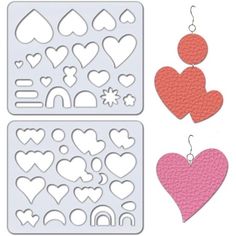 two heart shaped cut outs, one is pink and the other is white with hearts