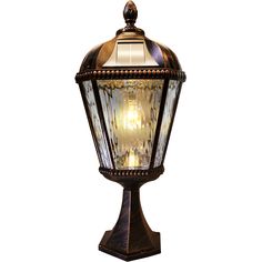 This 1 light Pier Base from the Royal collection by Gama Sonic will enhance your home with a perfect mix of form and function. The features include a Brushed Bronze finish applied by experts.   Product Features Include: Brand: Gama Sonic  Collection: Royal  SKU: 98B111  UPC: 859641007042  Category: Post Light or Accessories  Finish: Brushed Bronze  Glass: Rain  Material: Cast Aluminum  Length: 8.75  in.  Width: 8.75  in.  Height: 23.00  in.  Extension/Depth: 8.75  in.  Backplate/Canopy Width: 0. Solar Light Bulb, Solar Lamp Post, Column Lights, Solar Post Lights, Solar Post Caps, Glass Panes, Gorgeous Style, Solar Led Lights, Led Lantern