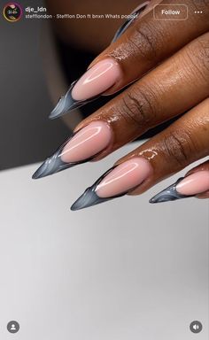 Jade Almond Acrylic Nails, Grey Almond Acrylic Nails, Cute Long Almond Nails, French Tip Art Designs, Creative Nail Designs Unique, Long Almond Nail Ideas, Round Stiletto Nails, White Gel Polish, Wife Nails