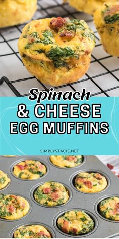 spinach and cheese egg muffins with text overlay