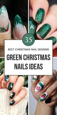 Dark Christmas Green Nails, Christmas Nails Greens, Green Coffin Christmas Nails, Square Christmas Nails Green, Black Red And Green Nails, Green Acrylic Christmas Nails, Christmas Green Gel Nails, Pine Green Christmas Nails, Hard Gel Nails Design Christmas