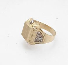 Size11 Men's Engravable Pinky Signet Ring Real Solid 10K Yellow White Gold Metal Product ID Condition Finish Avg. Weight Width Size Retail Price Real 10K  Yellow White Gold (Properly Stamped 10K) R-20W-J84 Brand New Polished 4.60grams  18mm ~ 3/4" 11 (Solid ring, can be resized down or up at a local jeweler) $429 The top has a satin finish, it can be polished easily if you need. Additionally, it can be engraved or if you have the initials, they can be easily soldered.  The table is 7.5mm by 9.5mm..  about 5/16" by 3/8".. Pinky Signet Ring, Men's Jewelry Rings, Signet Ring, Satin Finish, Yellow White, Gold Metal, Jewelry Watches, Mens Jewelry, Initials