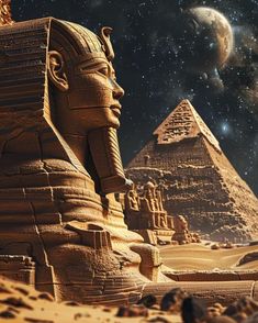 an egyptian scene with the great sphinx and pyramids