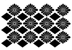 black and white pattern with squares and flowers in the shape of an abstract flower, on a