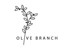 the logo for olive branch is shown in black and white, with leaves on it