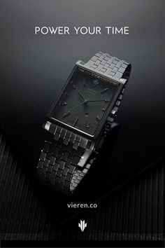 VIEREN Black Diamond rectangular watch on black with logo Black Diamond Watch, Rectangular Watch, Swiss Automatic Watches, All Black Fashion, Swiss Luxury, Swiss Made Watches, Luxury Diamonds, Luxury Timepieces, Black Diamonds