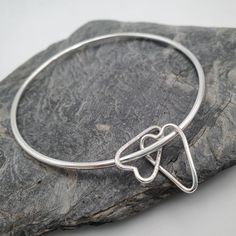 Silver Heart Bracelet, Bangle Silver, Sterling Silver Jewellery, Two Hearts, Silver Bangle, Charm Bangle, Open Heart, Box Gift