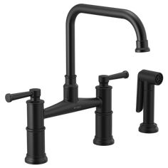 a black faucet with two handles