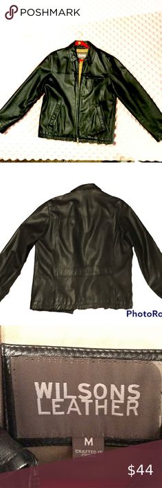 Mens Wilson’s Leather Jacket Black Leather Bomber Jacket Size Medium Leather Jacket Black, Bomber Jacket, Black