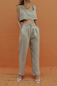 Crop Cami Top, Linen Fashion, Crop Top Outfits, Cropped Cami, Cami Crop Top, Looks Chic, Set Women, Linen Clothes, Two Piece Set