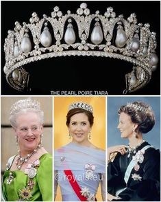 the tiara is shown in three different pictures, including one with pearls on it