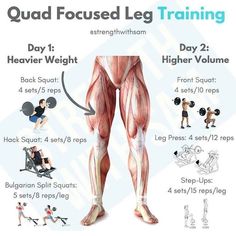 an image of a man's legs and thighs with the words quad focused leg workout