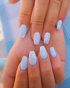 140 attractive blue nail designs for acrylic nails and almond nails Cute nail designs, Cute Nails Light Blue, Sky Blue Nails, Wine Red Nails, Nails Acrylic Square, Cute Summer Nail Designs, Nails Medium Length, Pride Nails